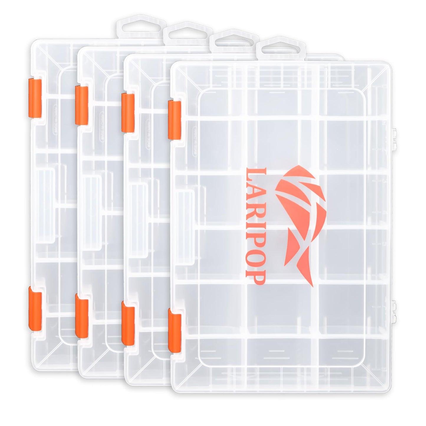 LARIPOP Fishing Tackle Box Set with Adjustable Dividers, Transparent Organizer Tray, Plastic Tool Box, Bait Separator -Angler's equipment lure box - 4 Packs Tackle Trays - Parts Box