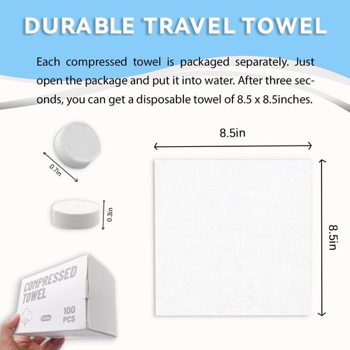 Mini Compressed Towel Portable Disposable Compressed Cotton Coin Standalone Paper Towels for Travel, Camping, Hiking, Sports, Beauty Salon, Household Towels 100 Pieces (8.5in×9in)