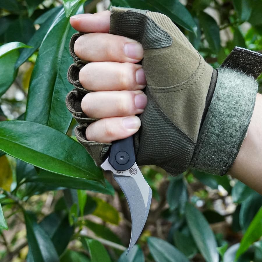 SHIELDON Scythe Pocket Knife 2.55" Stonewashed 154CM Steel Hawkbill Point Blade Black Micarta & G10 Handle Folding Knife, Nested Liner Lock Reversible Wire Clip EDC Knife