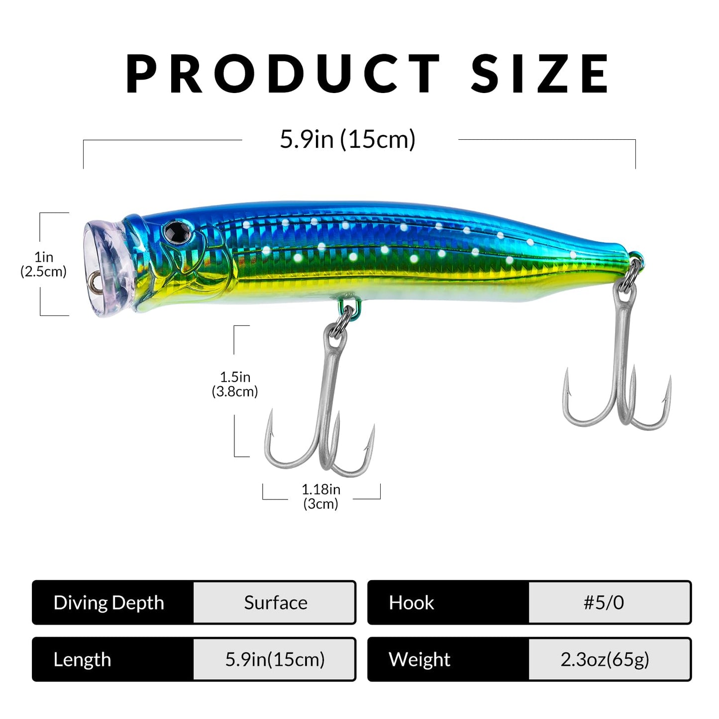 THKFISH Popper Lures Saltwater Tuna Popper Topwater Fishing Lures for Surf Fishing Bass with 3D Eyes for GT Tuna Large Fish 5.9in RED-1PC