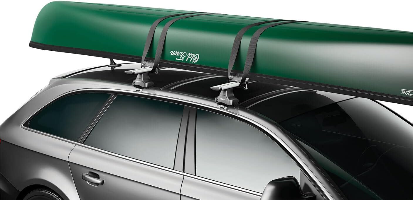 Thule Portage Canoe roof rack - Carries 1 canoe - Easy loading shape - Weather-resistant padding protects the canoe - Includes durable load straps with anti-scratch cover