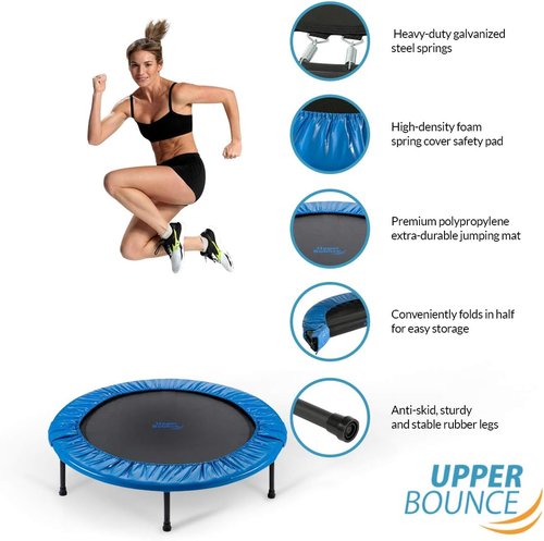 Machrus Upper Bounce Mini Trampoline for Adults – Rebounder Exercise & Fitness Trampolines for Kids – Small Durable Rebounder with Jumping Mat, Portable & Foldable Workout Trampoline.