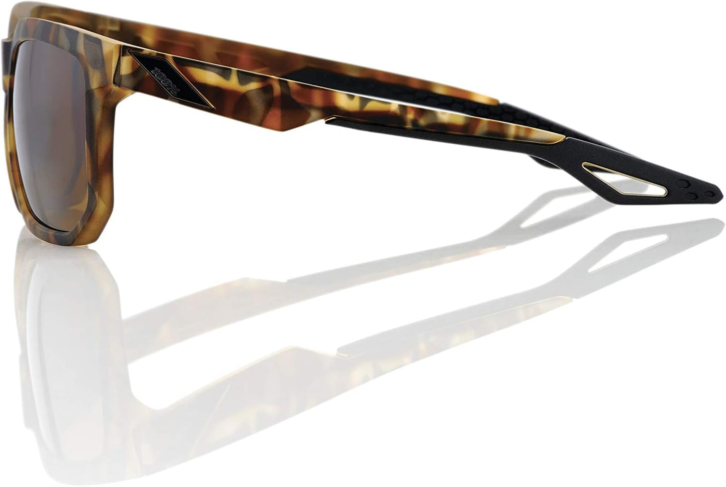100% Centric Angular Frame Sunglasses - Durable, Lightweight Active Performance Eyewear w/Rubber Temple & Nose Grip (Soft TACT Havana - Bronze PEAKPOLAR Lens)