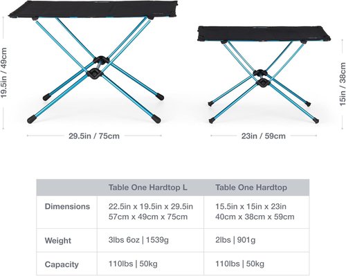 Helinox Table One Lightweight Portable Camping Table - Hard Top, 23x15 Inches, Black