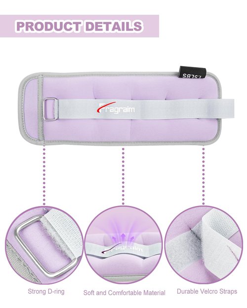 Fragraim Ankle Weights for Women Men Kids 1.5lbs x 2 Leg Arm Wrist Weights with Adjustable Strap for Running, Walking, Pilates, Gymnastics, Aerobics- Purple