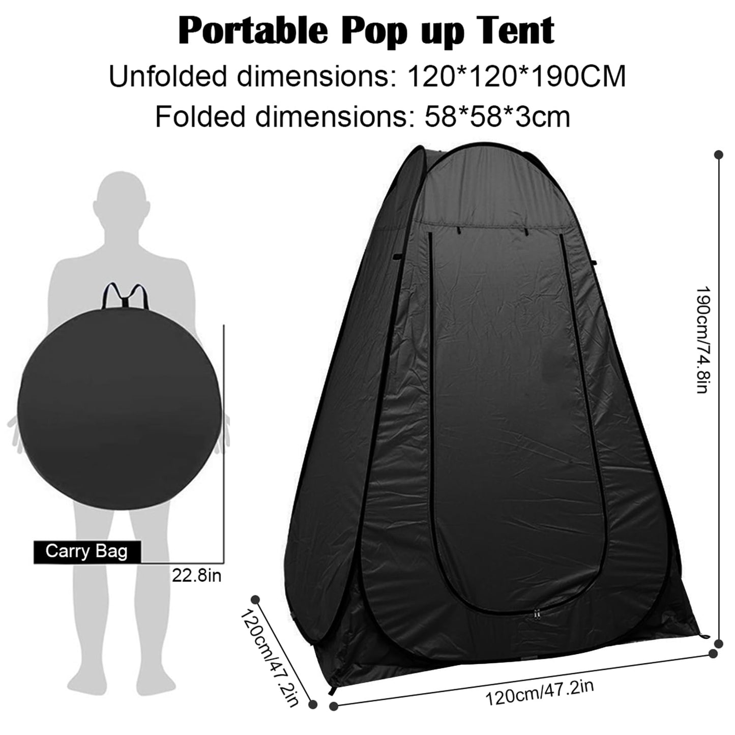 Petgin Pop Up Tent Upgrade Privacy Shower Tent Portable Outdoor Sun Shelter for Toilet Camping Biking Beach-Black