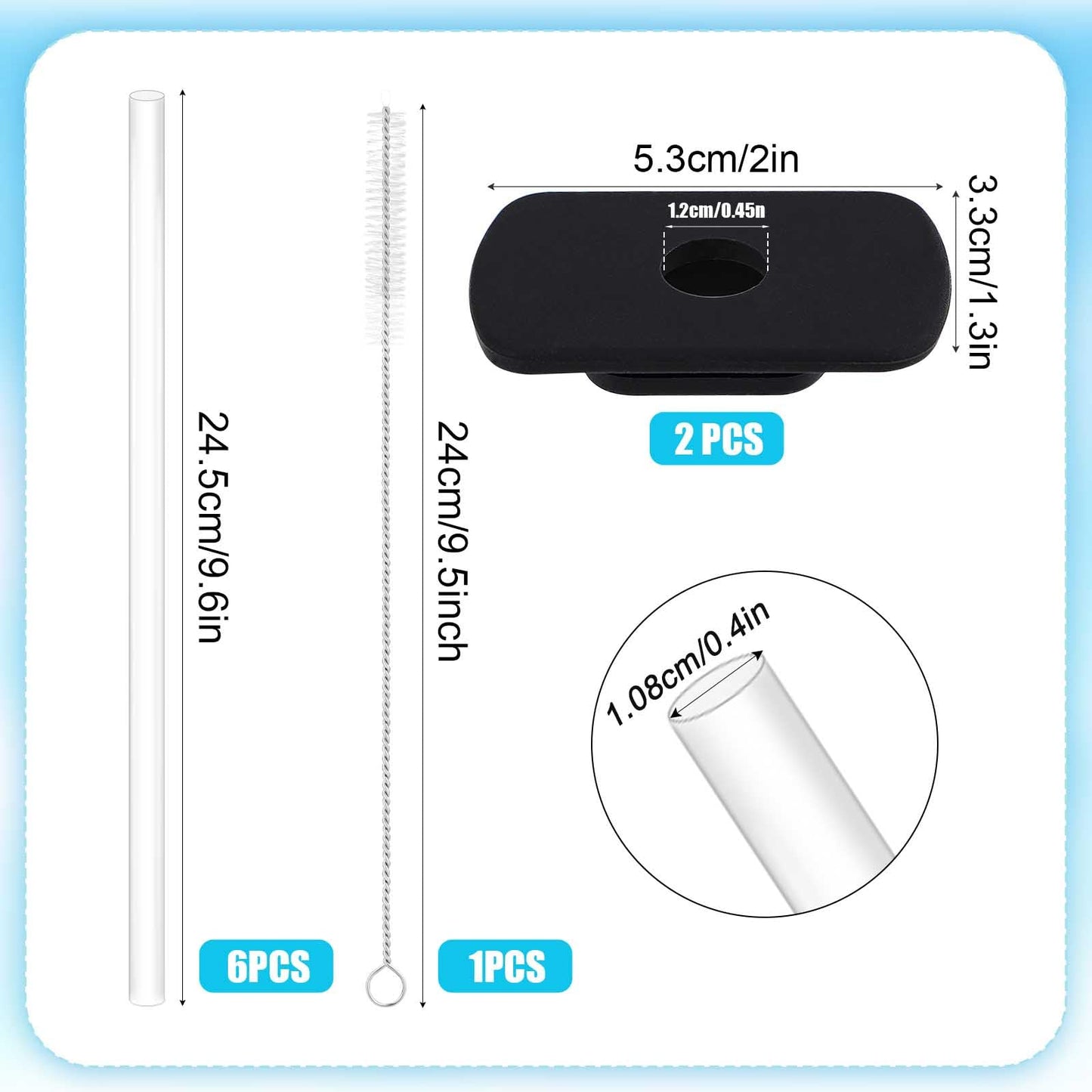 2pcs Straw Lid Attachment, Replacement Slider with 6pcs Straws and Cleaning Brush Compatible with YETI 20oz 30oz Travel Mug, Straw Cover Accessories for Yeti Stronghold (Black)