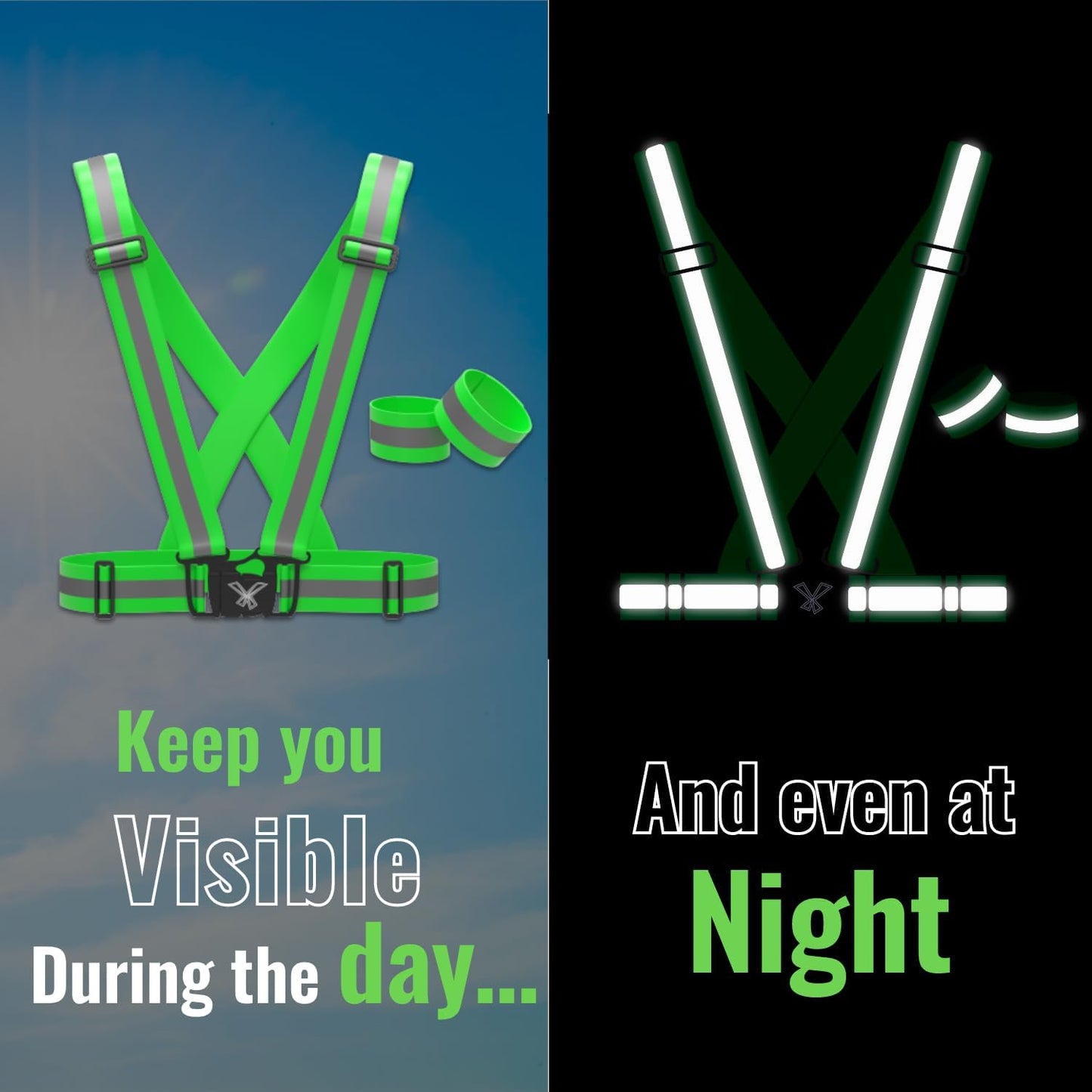 Reflective Vest with Hi Vis Bands, Fully Adjustable & Multi-Purpose Reflective Running Gear, Reflective Straps for Night
