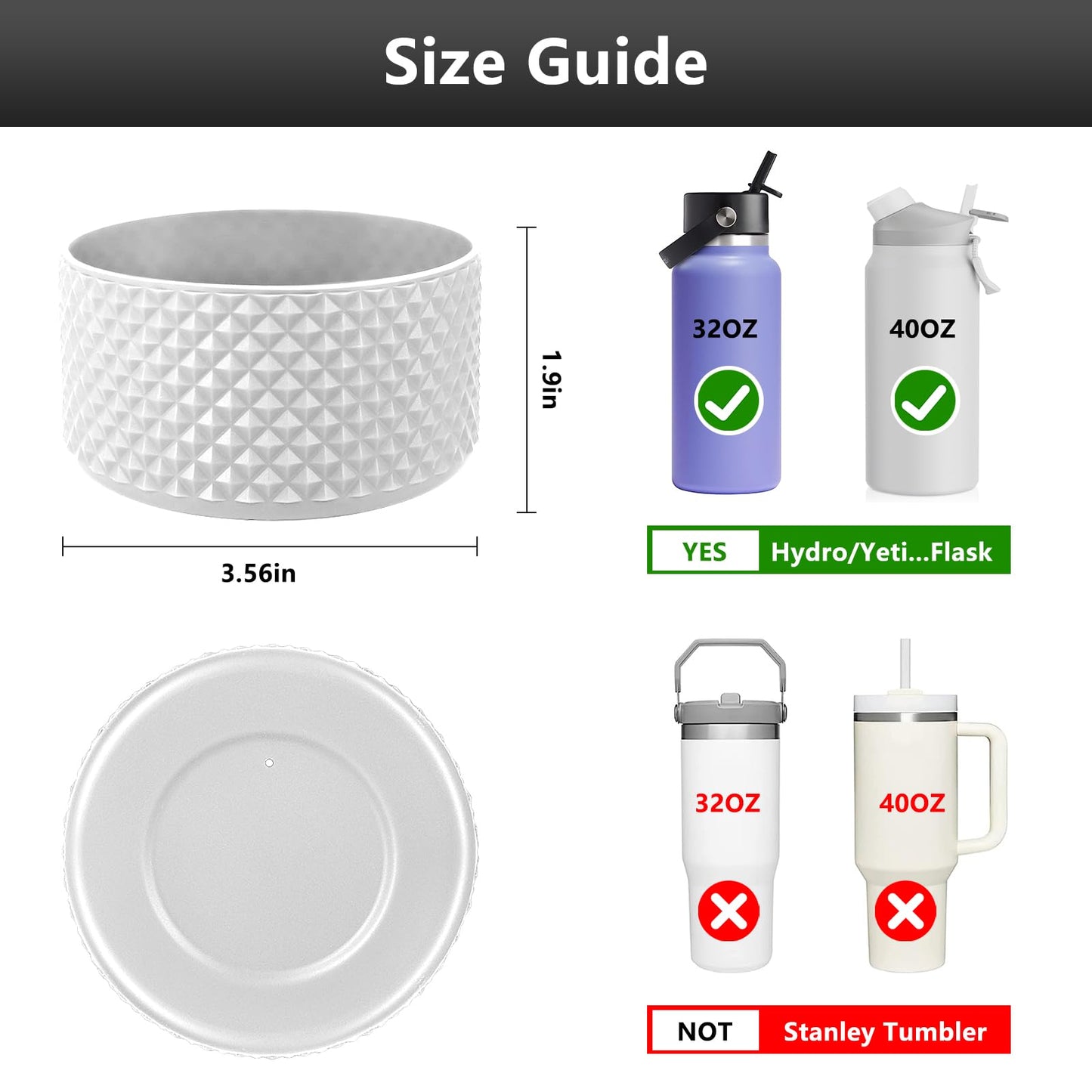 KJJSW Water Bottle Boot,Diamond Silicone for Water Bottle,Anti-Slip Bottom Silicone Sleeve Cover with Checkered Texture,Bottom Sleeve Cover 32-40 Oz