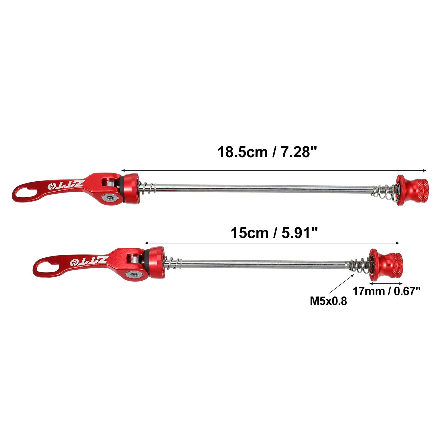 X AUTOHAUX 2 Pcs Bike Bicycle Quick Release Axles Skewers Lever Front Rear Bike Axle Wheel Hub 15cm 5.91" 18.5cm 7.28" Red for MTB Moutain Road Bike