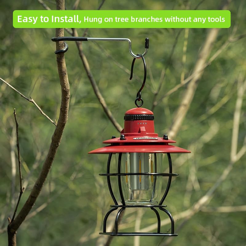 Kuyafenni Outdoor Light Hook for Camping Tent lamp Hanger, Bird feeders, Garden Lights ; Sturdy and Non Slip Pole Hook for Yard lightings, 2 Big and 2 Small Camping Lantern Hooks