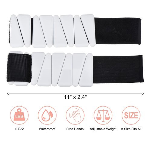 PATIKIL Adjustable Wrist Weights for Women, 2Lbs Workout Ankle Weights Arm Weights for Men Women Training Yoga Jogging Walking Aerobics, White (1Lb Each)