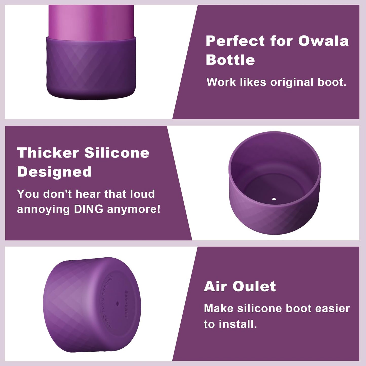 2PCS Silicone Water Bottle Boot for Owala 24oz, Protective Bottom Bumper Anti-Slip Sleeve for FreeSip, Twist, and Flip Stainless Steel Bottles, Dishwasher Safe and BPA Free(Dark Purple)
