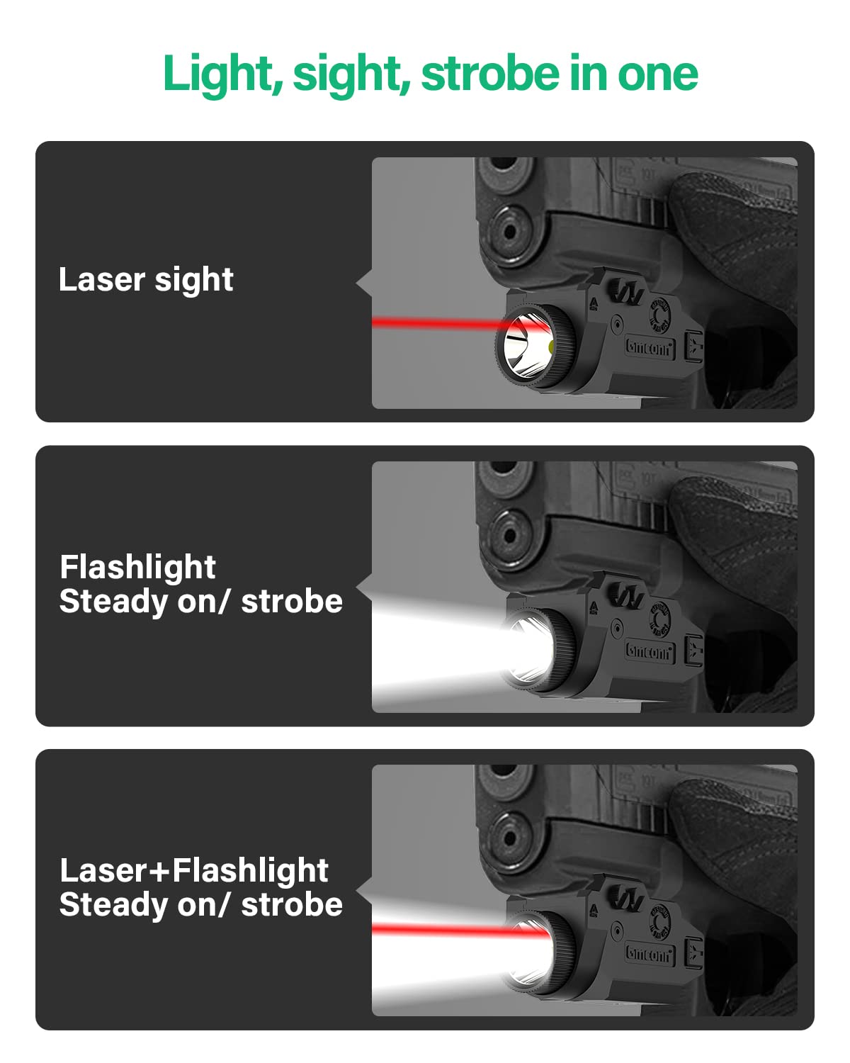 Gmconn Pistol Red Laser Flashlight Combo, Tactical Pistol Light 650 Lumen LED Flashlight with Red Beam for Glock Taurus