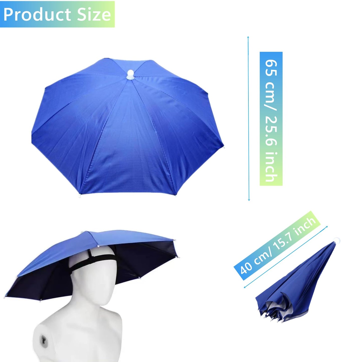 3 Pack Umbrella Hat, Sports Head Umbrella Hats for Adult Women, 26" Diameter Folding Waterproof Rainbow Fishing Headwear for Outdoor Party Beach Hiking (Royalblue)