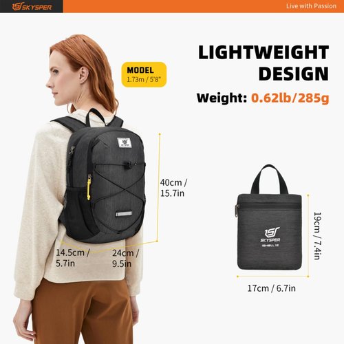 SKYSPER Small Hiking Backpack -12L Lightweight Packable Daypack for Travel Foldable Tear Resistant Backpacks for Women Men