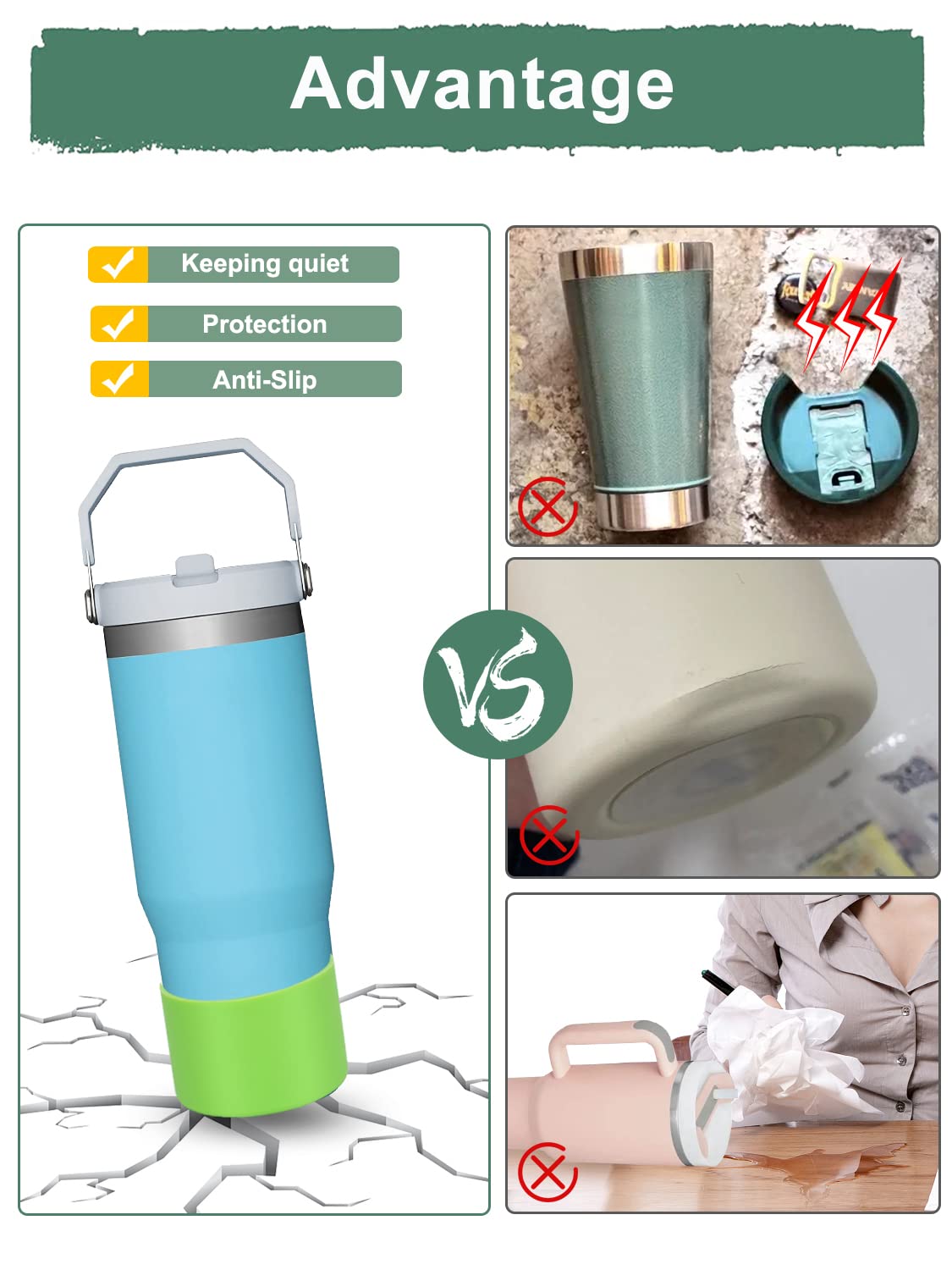 3 Pcs Silicone Bumper Boot for Stanley Quencher Adventure 40oz & IceFlow 20oz, Reduces Noise, Protective Bottle Bottom Sleeve Cover