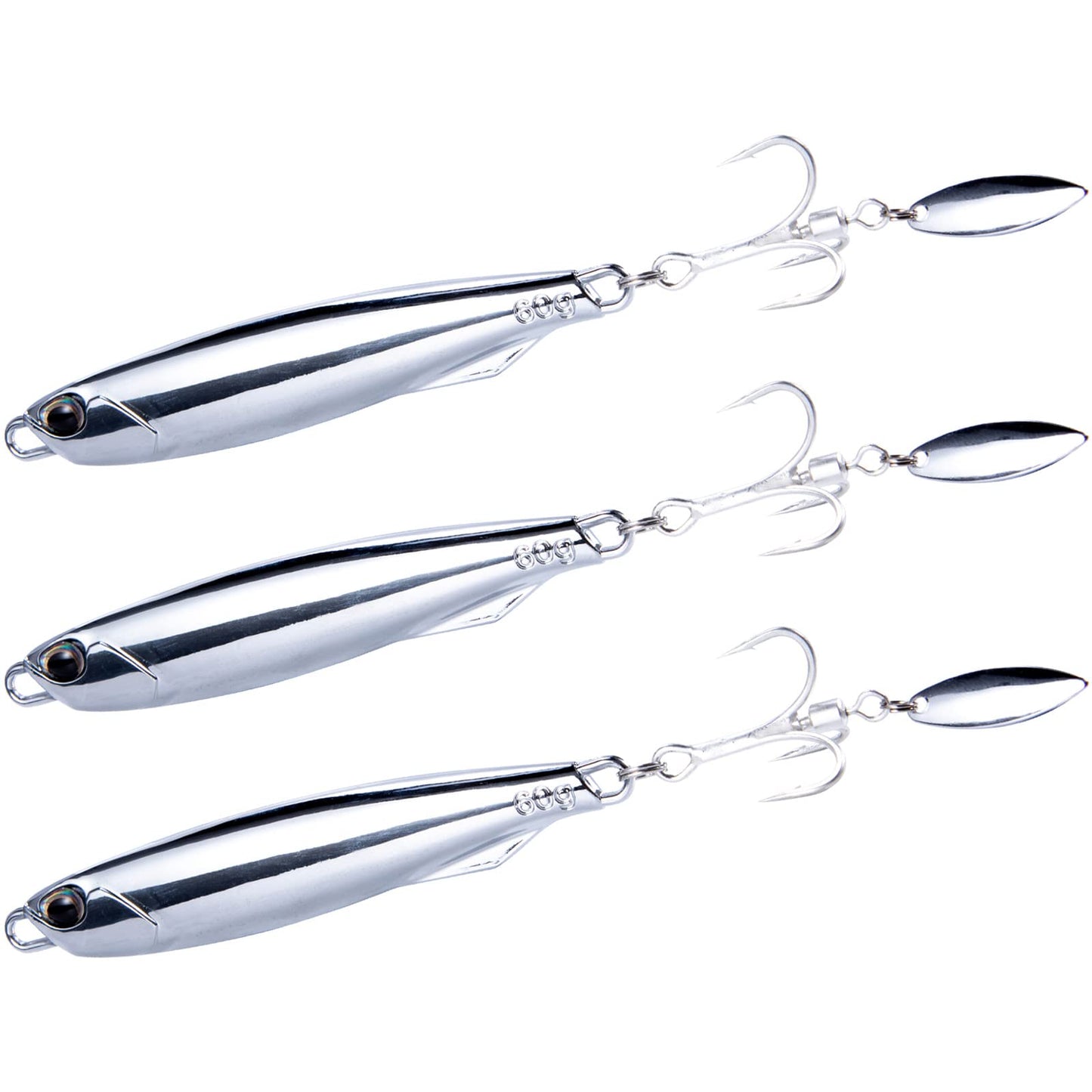 Dr.Fish 3 Pack Jigging Spoons Metal Casting Jigs Bladed Treble Hooks Saltwater Casting Spoons Surf Fishing Lures Vertical Diamond Jigs Mackerel Striper Bluefish Lures 2oz-#2 Hook