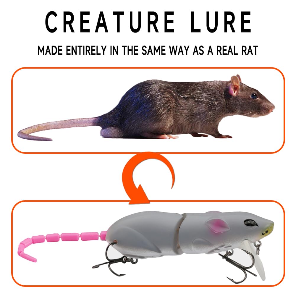 Gaderth 5pcs Mouse Fishing Lures with Treble Hooks, Multi Jointed Swimbaits, 15.5g/15.5cm Slow Sinking Minnow Artificial Fake Bait for Freshwater Saltwater Bass 5PCS