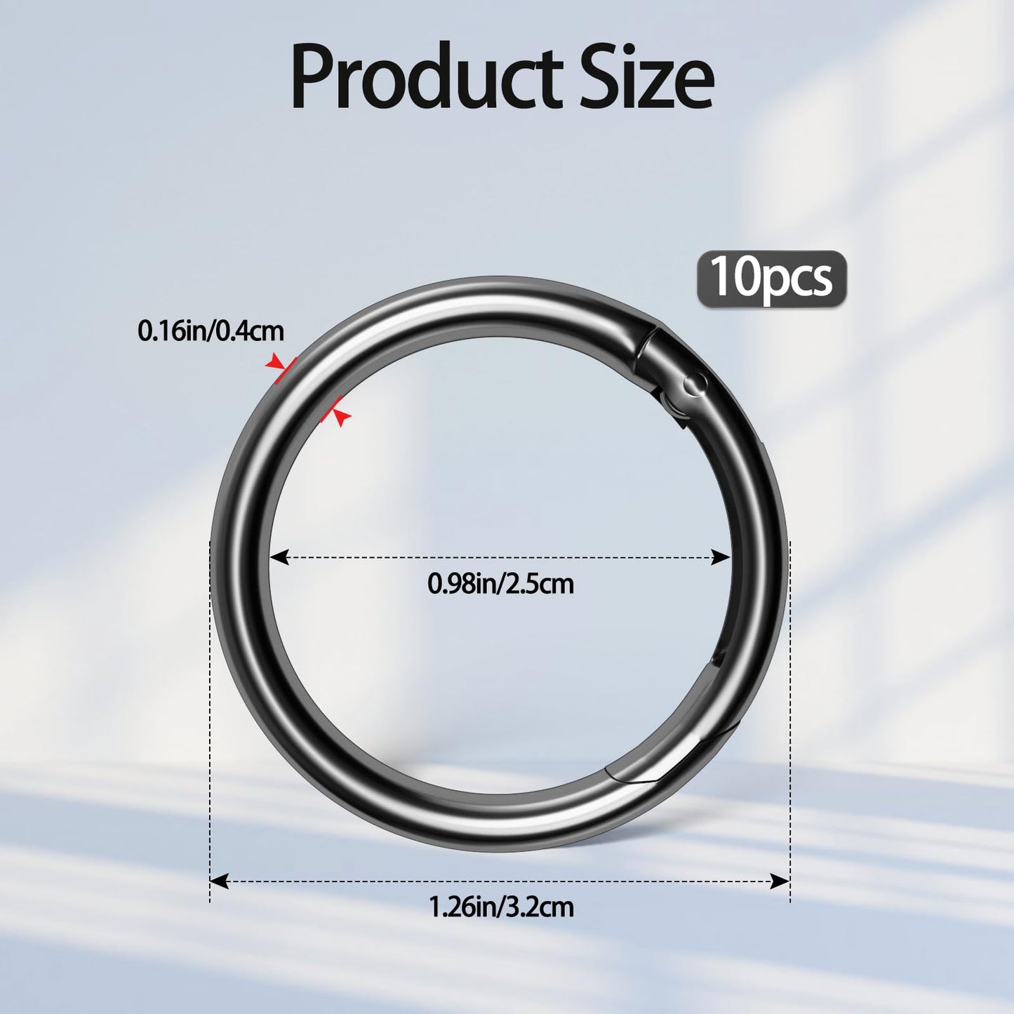 10 Pcs Metal Spring Round Carabiner Inner Diameter 1 Inch O Rings Clip Spring Ring for Keychains, Purse, Bag, Handbag (Gun Black)