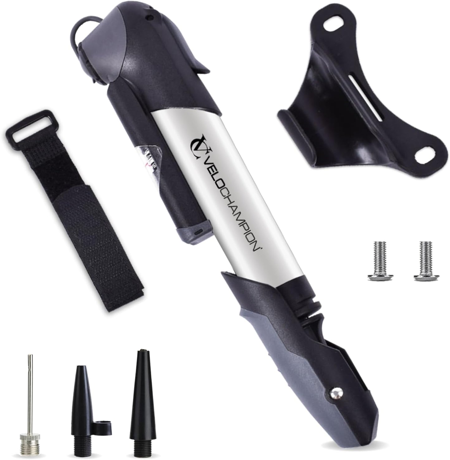 VeloChampion Alloy Mini Bike Pump Suitable for Presta, Schrader and Dunlop - Portable, Compact, Durable and Easy to Use