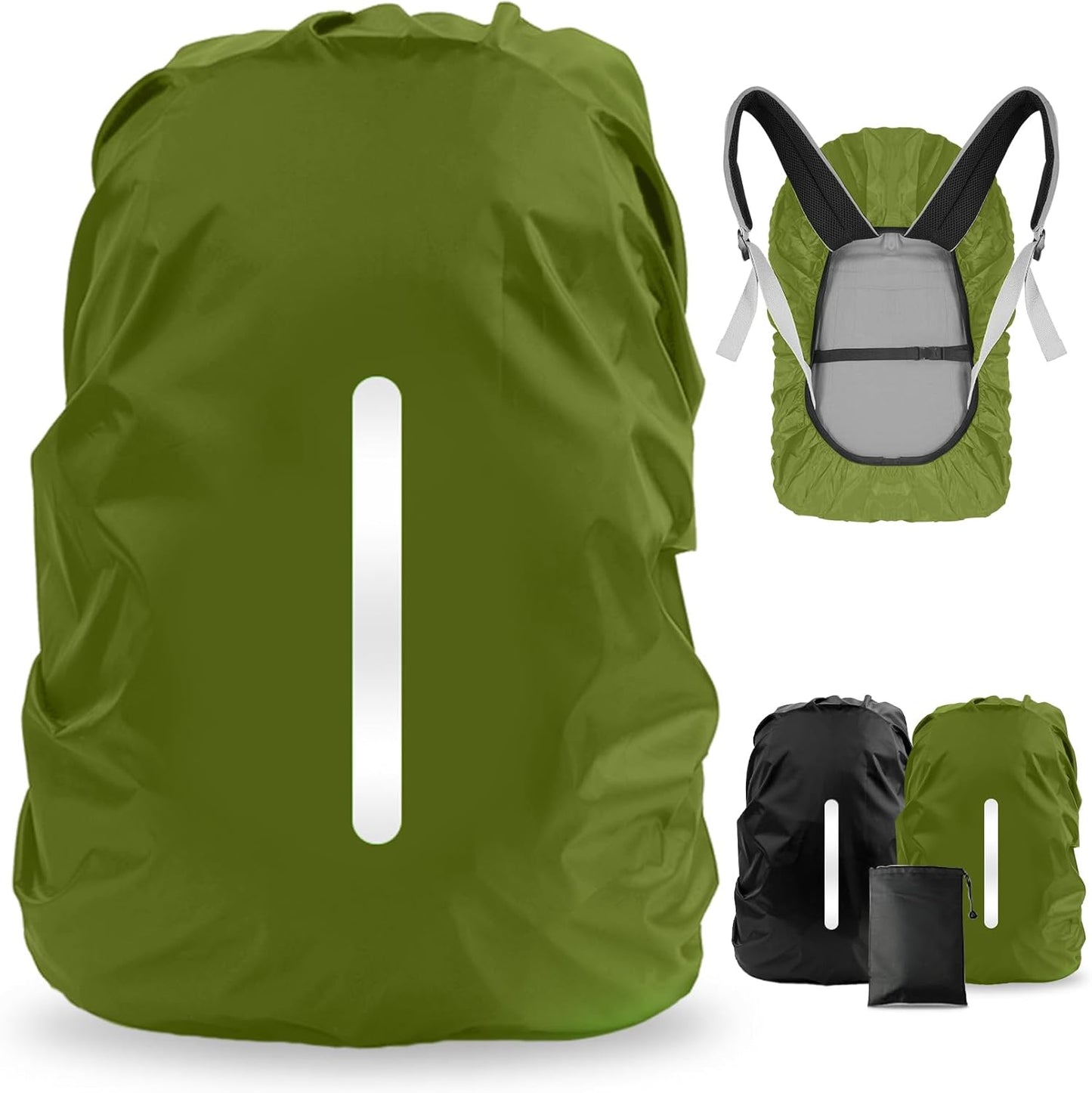 LAMA 2pcs Waterproof Rain Cover for Backpack, Reflective Rainproof Protector for Anti-dust and Anti-Theft M 30L-40L Black