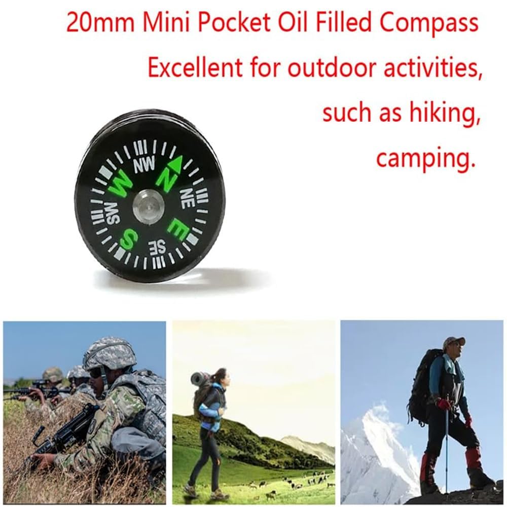 JEVLON 50 Pieces Mini Compass Small Button for Kids 20mm Bulk Hiking Liquid Filled Survival Set Camping Boating Touring Backpacking Outdoor Activities