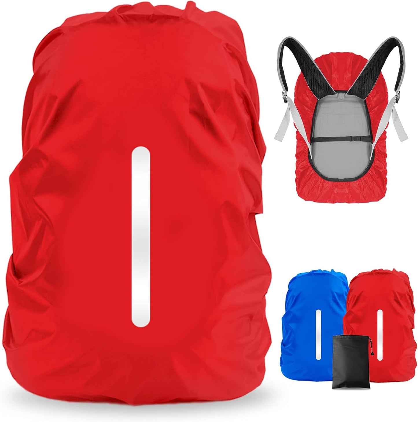 LAMA 2pcs Waterproof Rain Cover for Backpack, Reflective Rainproof Protector for Anti-dust and Anti-Theft M 30L-40L Black