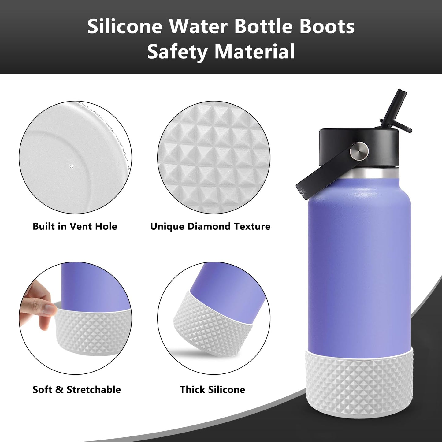 KJJSW Water Bottle Boot,Diamond Silicone for Water Bottle,Anti-Slip Bottom Silicone Sleeve Cover with Checkered Texture,Bottom Sleeve Cover 32-40 Oz