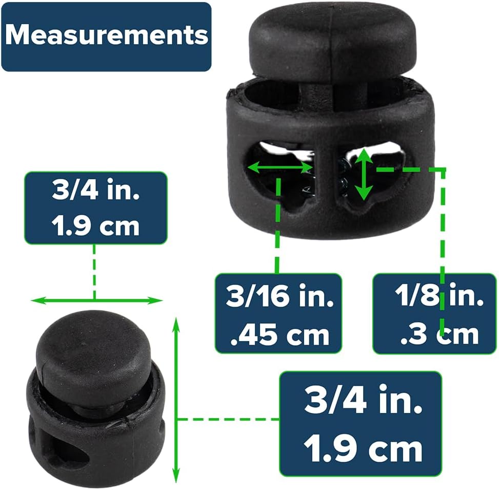 Paracord Planet Double Barrel Black Cord Lock Draw String Toggle Stopper (10 Pack)