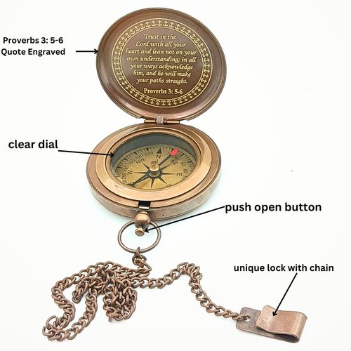BAZROSS Trust in The Lord Compass - Proverbs 3:5-6 Engraved Brass & Leather Case Compass - Religious Gifts for Men, Baptism, Confirmation, Graduation Gift 2025