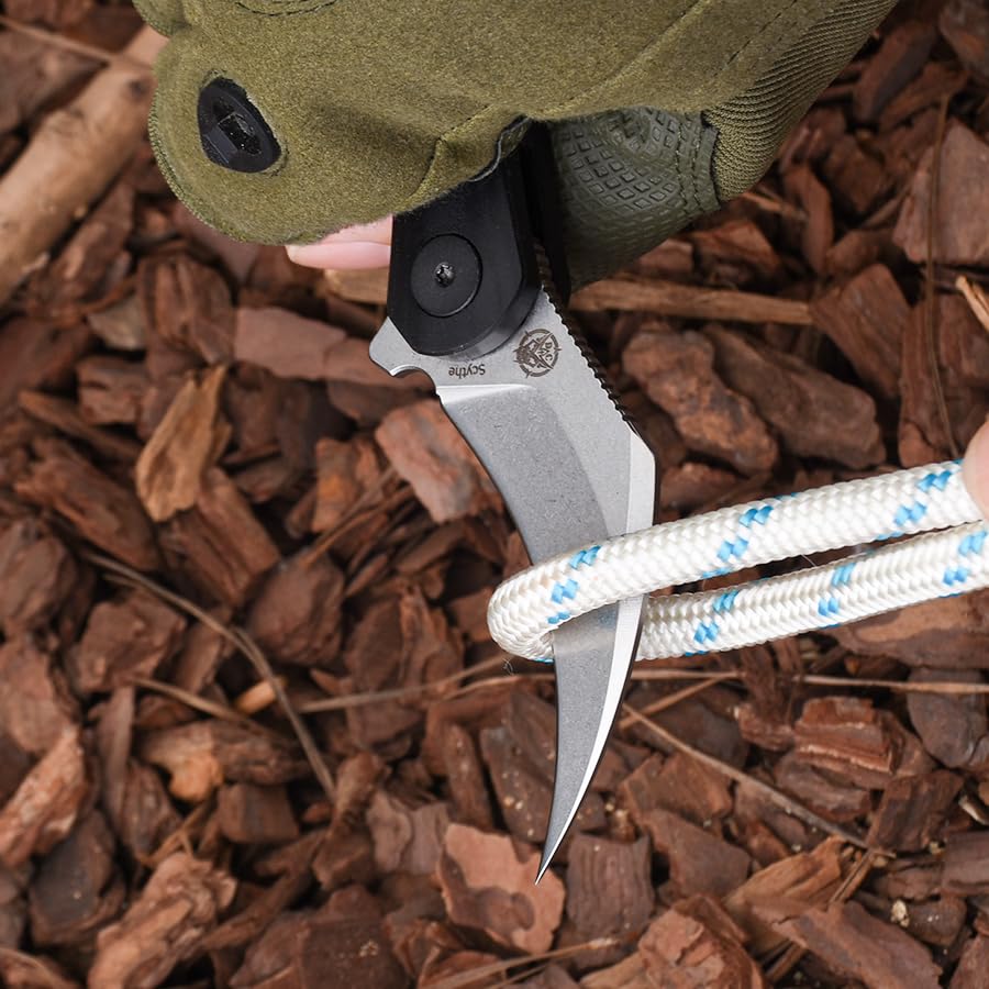SHIELDON Scythe Pocket Knife 2.55" Stonewashed 154CM Steel Hawkbill Point Blade Black Micarta & G10 Handle Folding Knife, Nested Liner Lock Reversible Wire Clip EDC Knife