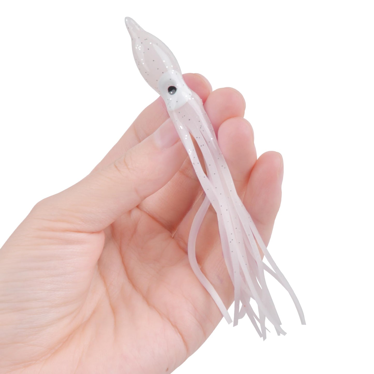 20pcs Fishing Squid Skirts Glow Lures Luminous Octopus Skirts Trolling Lure Saltwater Soft Plastic Bait Fish Squid Silicone Lure Baits Bass Fishing Tackle Accessories Length White 11cm