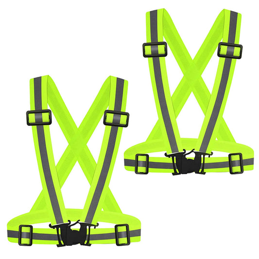 2Pack Reflective Vest Running Gear, Safety VES Adjustable High Visibility for Night Cycling, Highking, Dog Walking, Jogging (Green+Green)