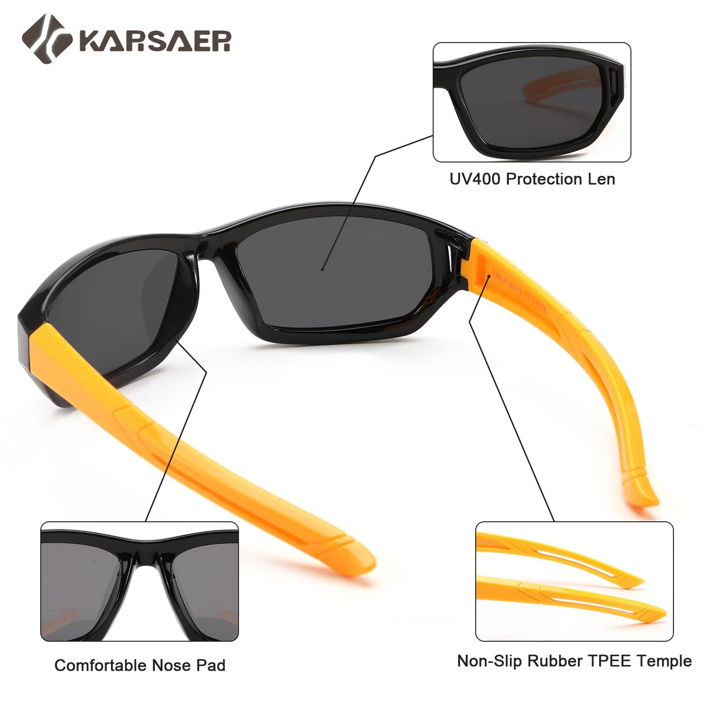 Karsaer Vision Polarized Kids Sunglasses UV400 Protection Flexible TPEE Rubber Frame Baseball Shades for Boys Girls Ages 3-12