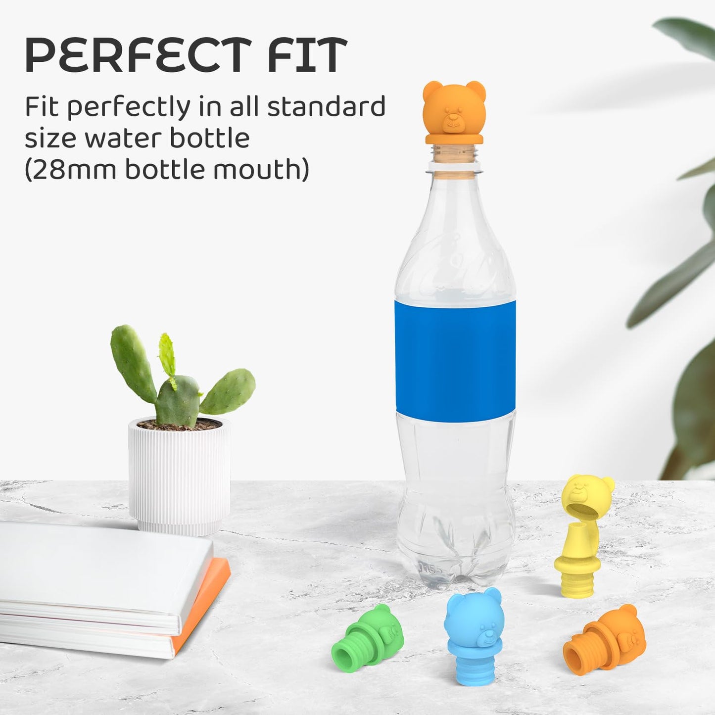 Giichen No Spill Water Bottle Caps - BPA Free Silicone Top Protects Child's Mouth, Replacement Spout Adapter for Toddlers to Adults - 4 Pack (Blue, Green, Yellow, Orange)