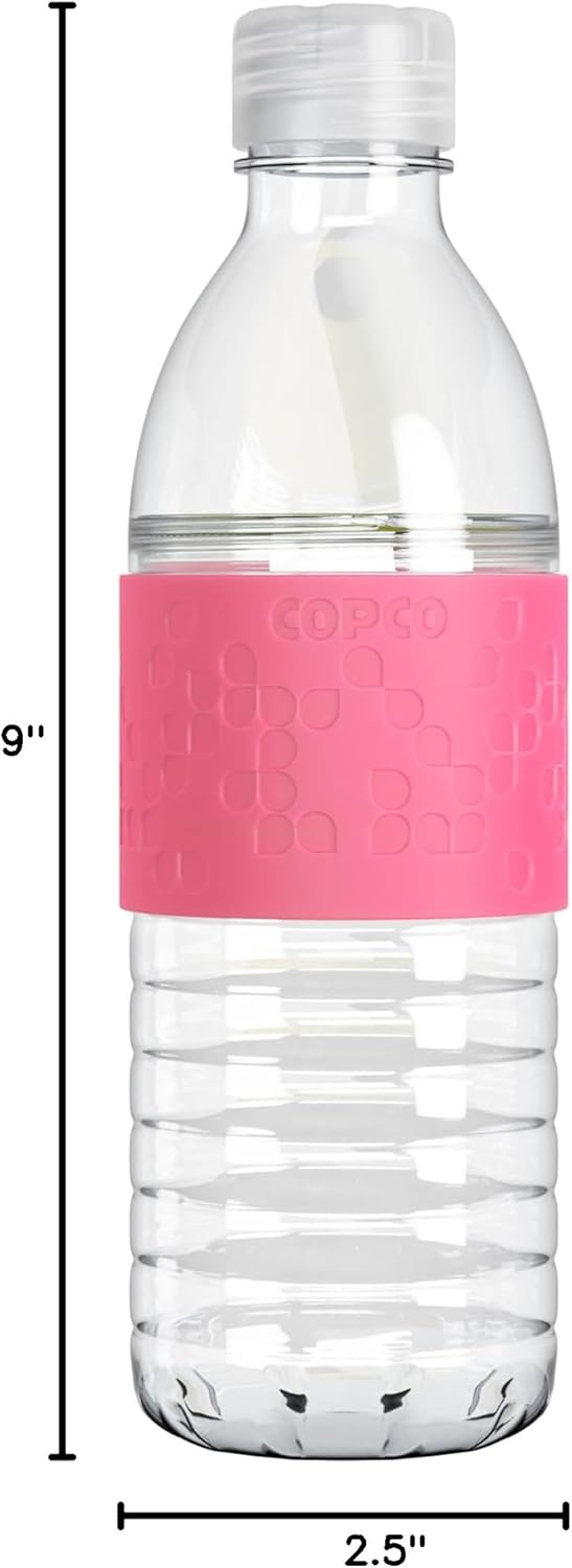 Copco Hydra 16.9 oz Water Bottle with Leak-Proof Lid - Tritan Reusable with Textured Grip Sleeve - BPA-Free, Shatter-Resistant, Dishwasher Safe for Travel, Gym, Work, Outdoors (Pink)