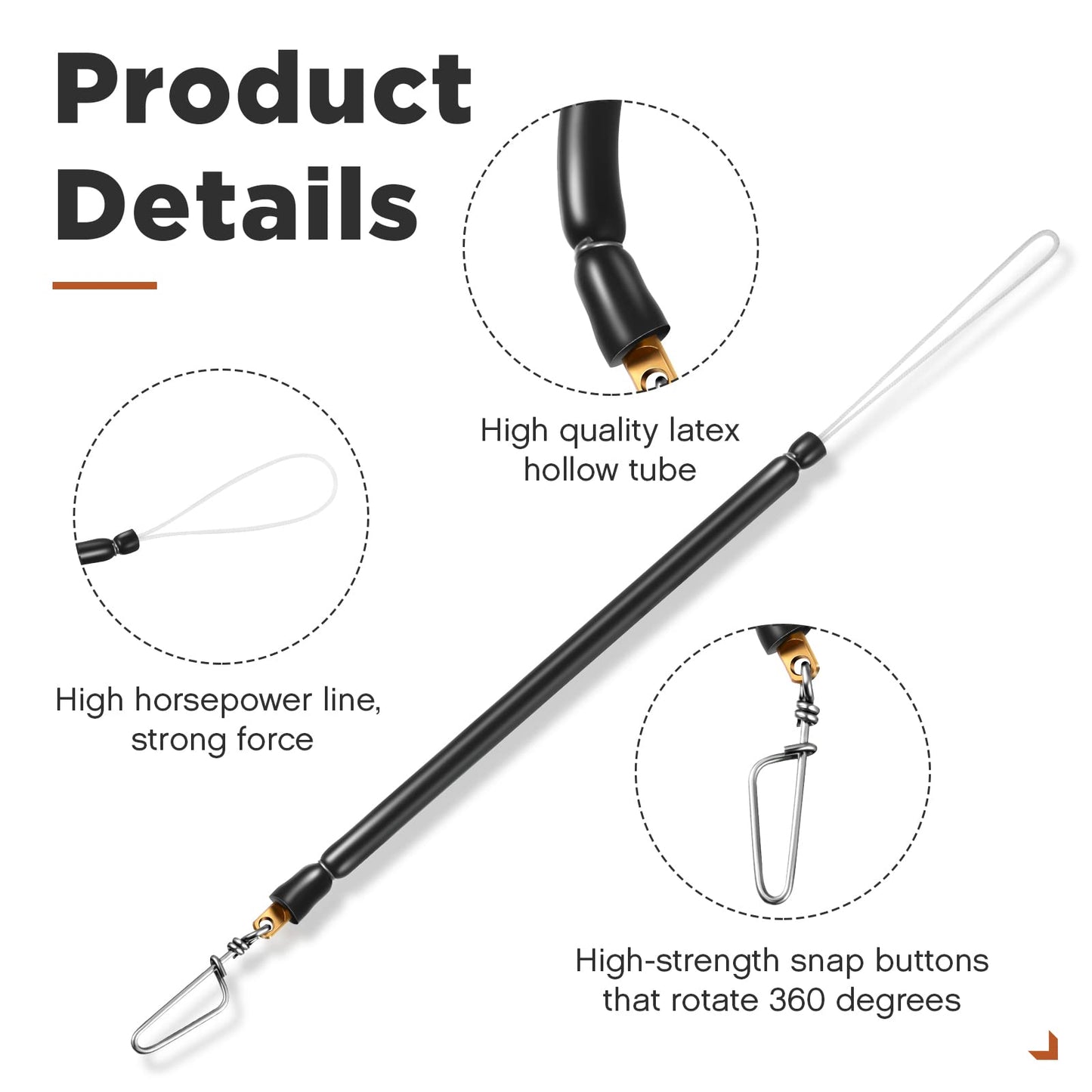 Woanger 2 Pcs Spearfishing Shock Cord Speargun Shock Cord Spear Fishing Equipment Black Speargun Shooting Line with Stainless Steel Snap Swivel Pigtail for Avoiding Losing Catch, 16 Inch Long