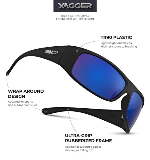 Xagger Sports Polarized Sunglasses for Men Wrap Around TR90 Frame Driving Fishing Running Sun Glasses