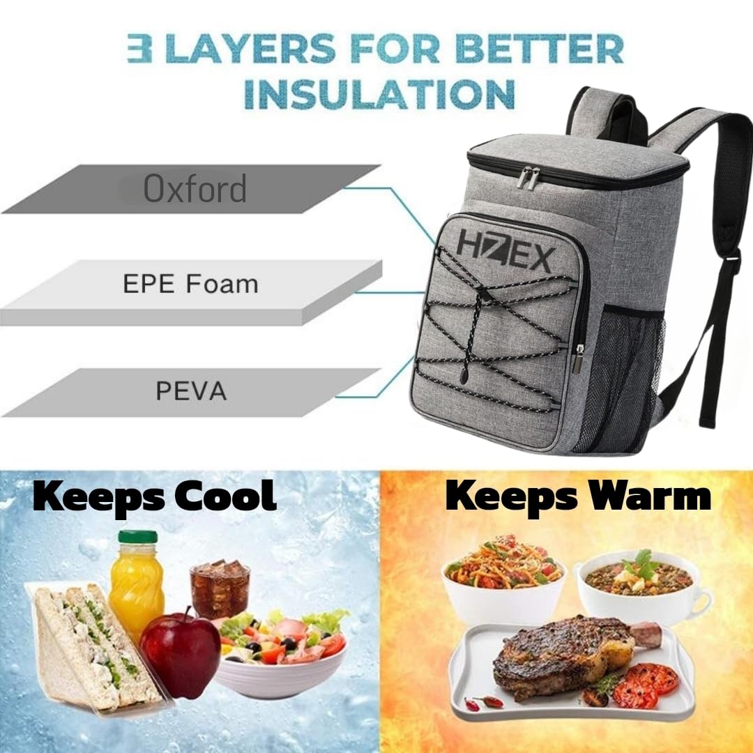 HZEX 25L Insulated Cooler Backpack – Leak Proof Travel Back Pack Cooler for Hiking, Camping, Beach, Picnic & Outdoor Adventures – Large Capacity Soft Cooler Bag for Men & Women, Keep Food - Drink Cold