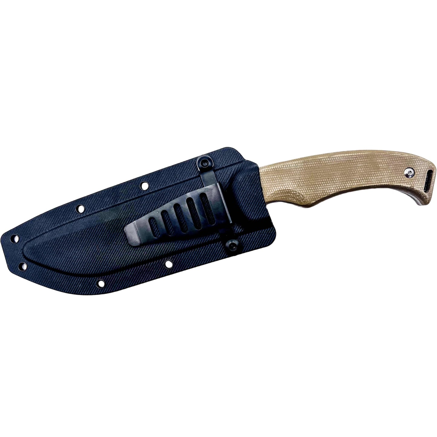 BATTLBOX Ruck & River Ogeechee Full Tang Fixed Blade Survival Knife 5.5in Stainless Steel Blade - Injection Molded Sheath - Coyote Tan Canvas Micarta Scales Handle - Bushcraft Hunting Camping Hiking