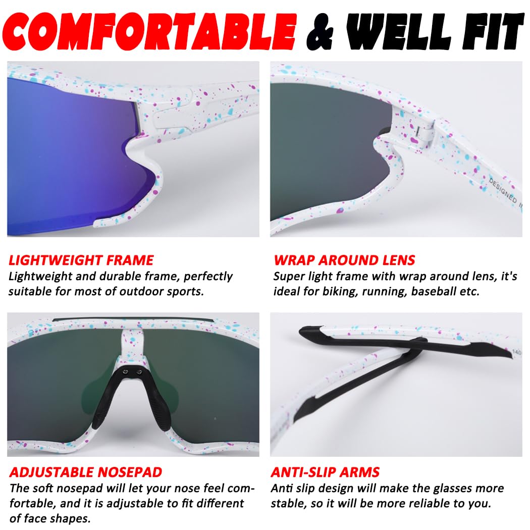 ITSCOOL Polarized Sports Sunglasses for Men Women Lightweight Softball Baseball Running Cycling Glasses UV Protection White Green