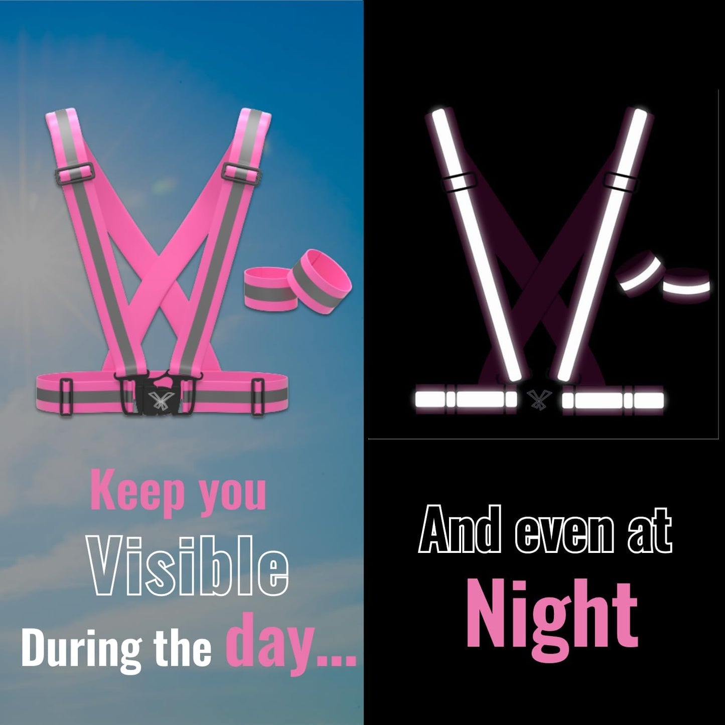 Reflective Vest with Hi Vis Bands, Fully Adjustable & Multi-Purpose Reflective Running Gear, Reflective Straps for Night