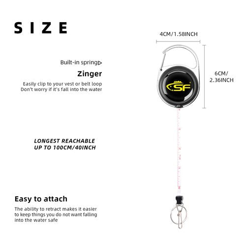 SF Fly Fishing Zinger Retractor with Retractable Measuring Tape Style for Anglers Tools and Gears Holder Combo Black