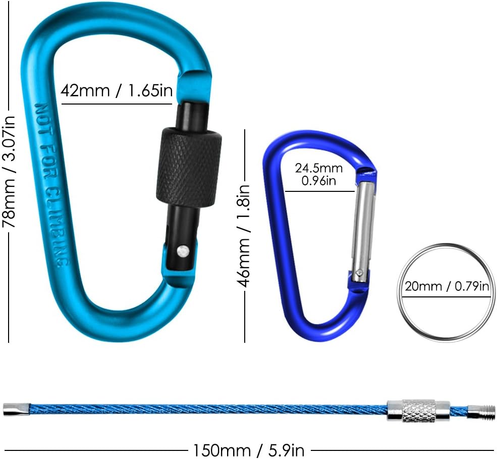 10 Pack Aluminum D-Ring Carabiners, YuCool D Shape Keychain Clips Hook Spring-Loaded for Camping Hiking Fishing, Locking Carabiner,Caribiniers 10 Key Rings - Multi-Color