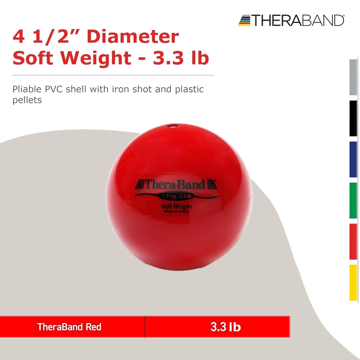 THERABAND Soft Weight, 4.5" Diameter, Weighted Balls for Baseball, Weighted Balls for Softball, Hand Held Ball Shaped Isotonic, Shoulder Strength, Rotator Cuff & Throwing Trainer, Yellow, 2.2LB