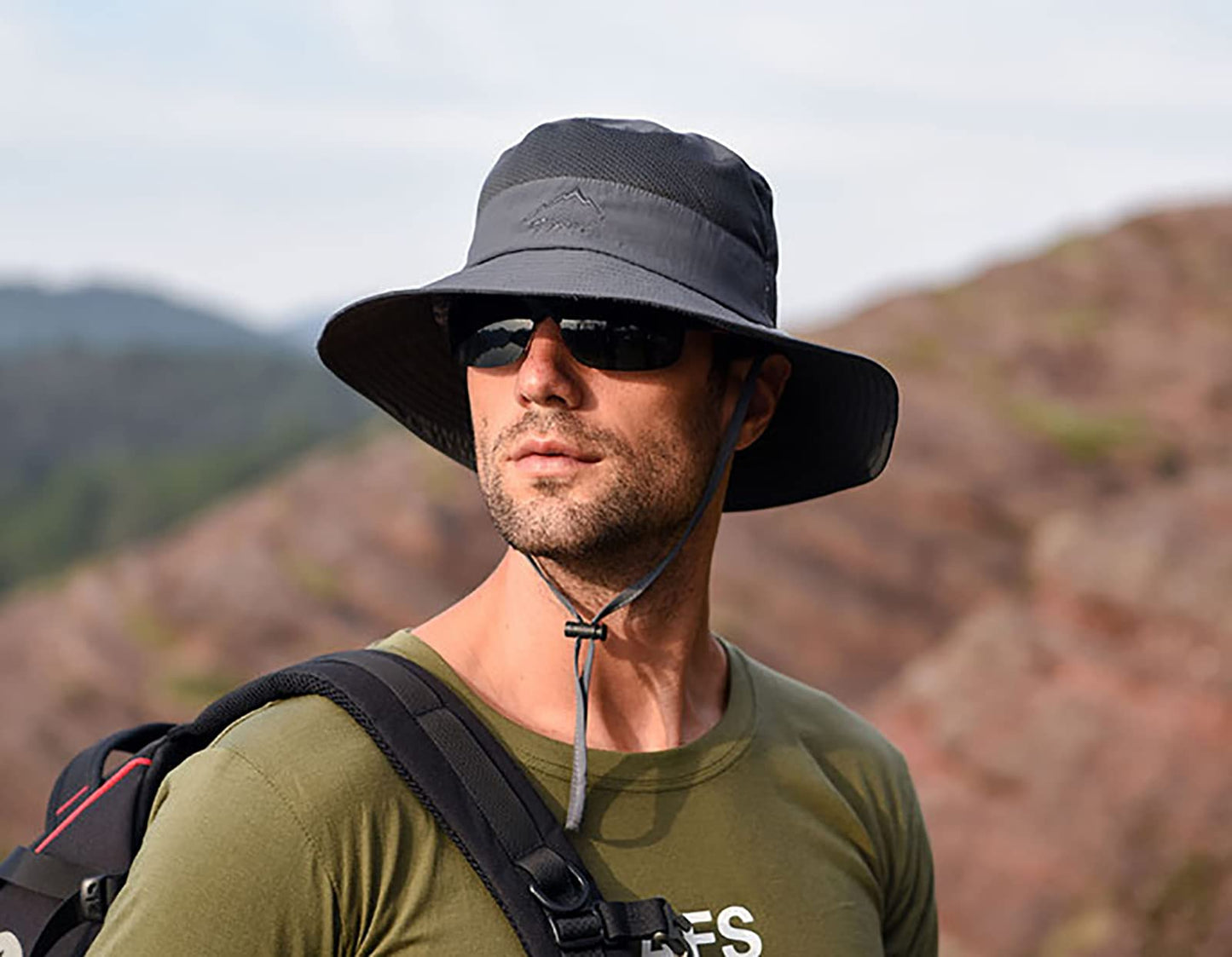 Fishing Hat for Men, Outdoor 3 in 1 Sun Hat Summer Wide Brim Safari Hat Boonie Hat with Neck Flap Dark Grey