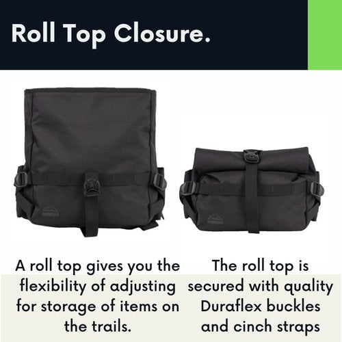 MTB Hip Pack Roll Top, Mountain Bike Waist Pack, Bike Fanny Pack, Lumbar Pack, Hiking Fanny Pack. Hiking Waist Pack, (4L) Black