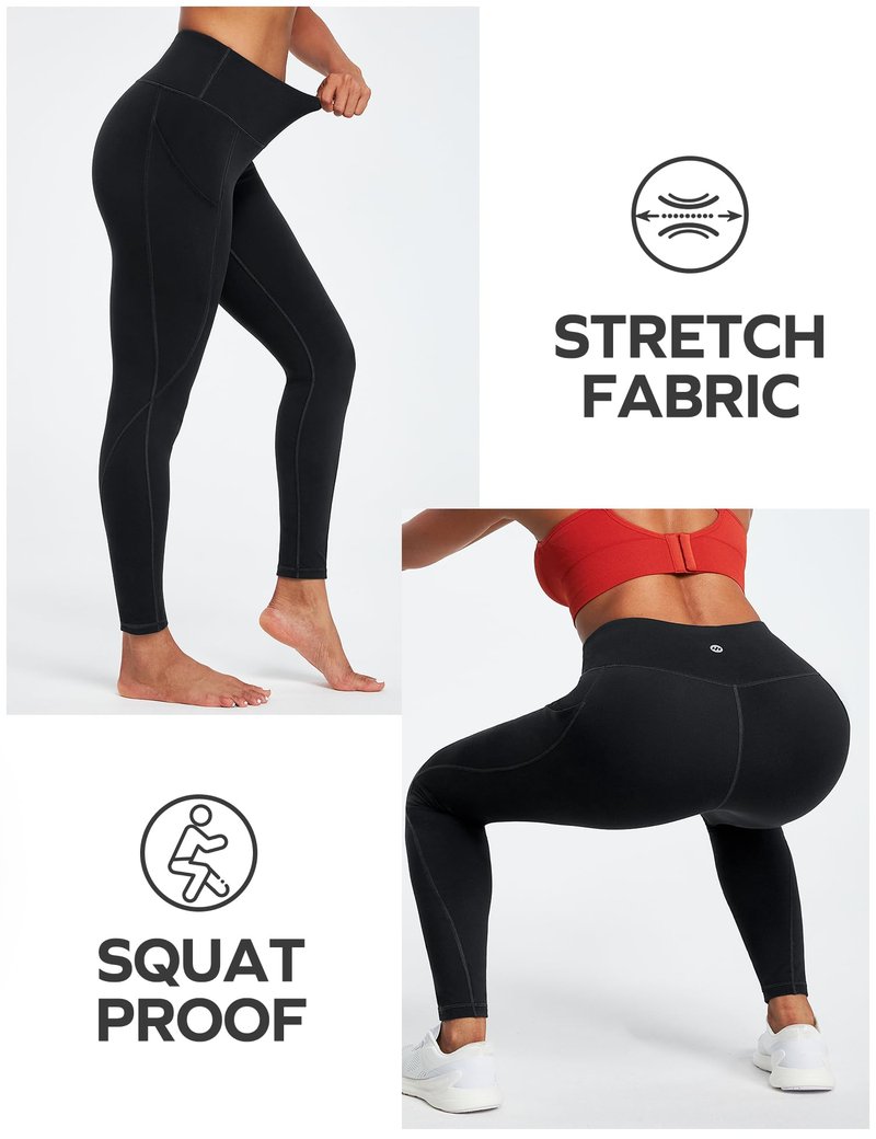 Ewedoos Leggings with Pockets for Women High Waisted Athletic Workout Compression Leggings Tummy Control Yoga Pants Women Black