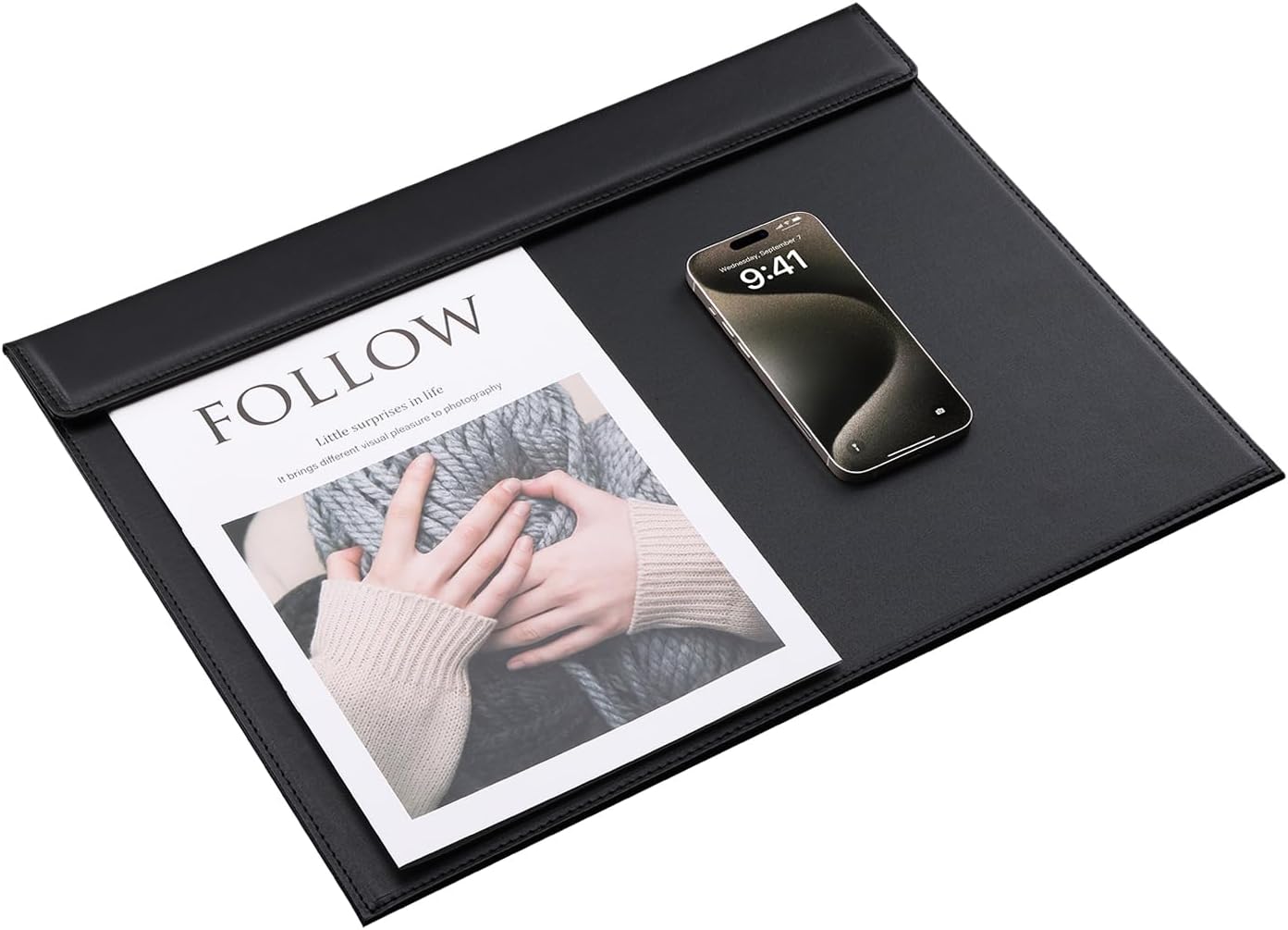 KINGFOM Ultra-Smooth PU Leather Desk Pad & Mat Office Desk Drawing & Writing Board A3/ A4 File Paper Clip Table Protector Mat on Top Large 24''x18'' (Black)